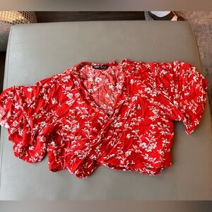 SHEIN Orange Floral Wrap Top